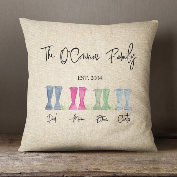 Luxury Personalised Cushion - Inner Pad Included - Welly Boots Family
